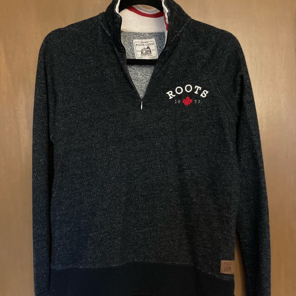 Roots Cabin 1/4 Zip Sweatshirt Heathered Black, S